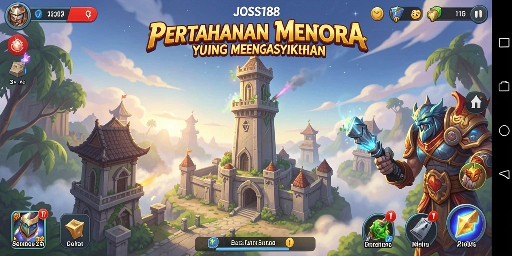 Screenshot JOSS188 menampilkan gameplay menara yang intens dan strategis.